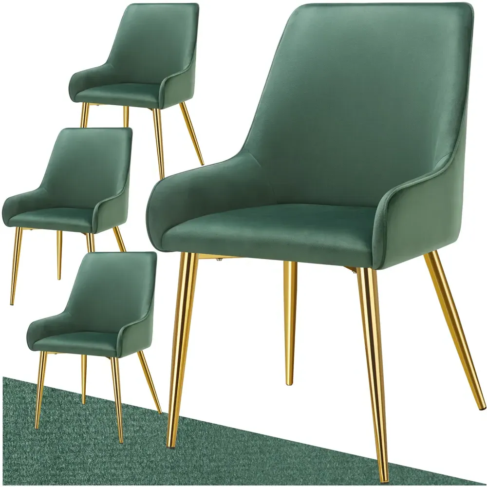 Avane Set of 4 Dining Chairs with Armrests - Green, Velvet