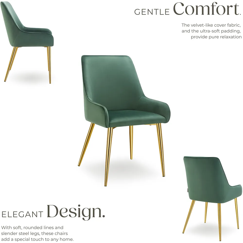 Avane Set of 4 Dining Chairs with Armrests - Green, Velvet