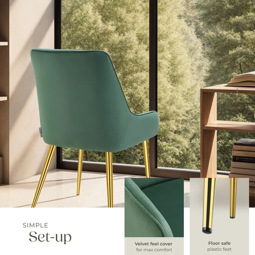 Avane Set of 4 Dining Chairs with Armrests - Green, Velvet