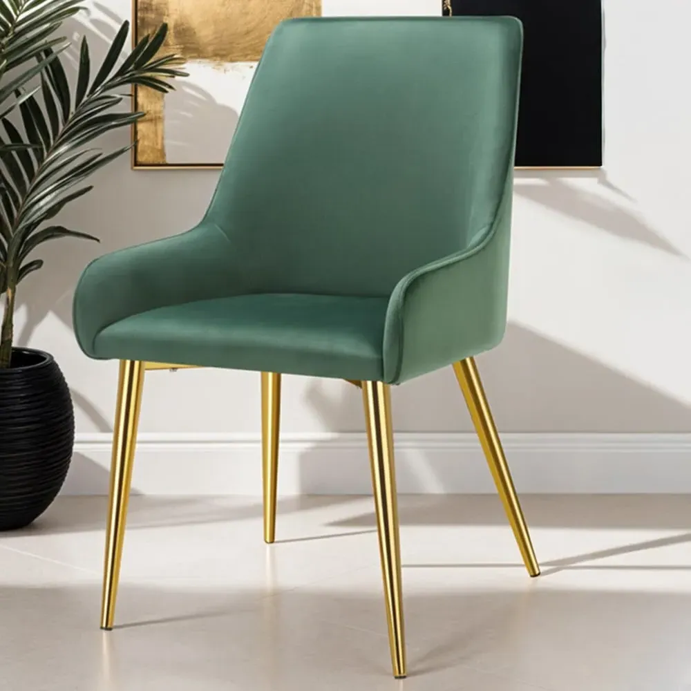 Avane Set of 4 Dining Chairs with Armrests - Green, Velvet image
