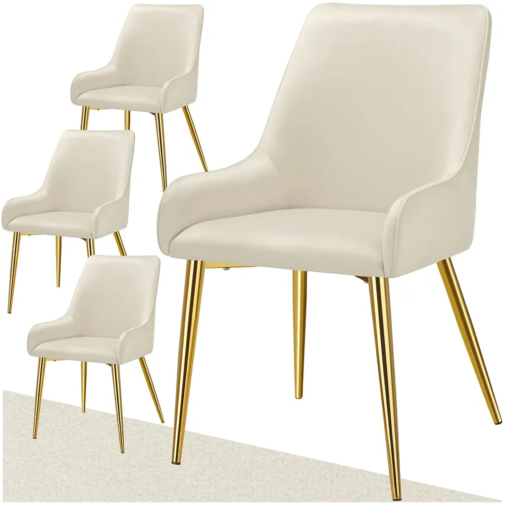 Avane Set of 4 High Backrest Dining Chairs - Cream, Velvet