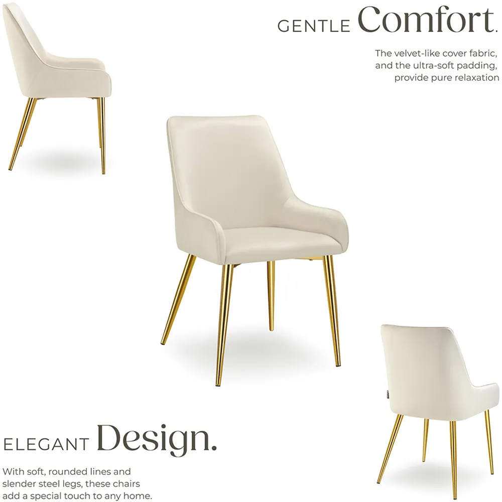 Avane Set of 4 High Backrest Dining Chairs - Cream, Velvet