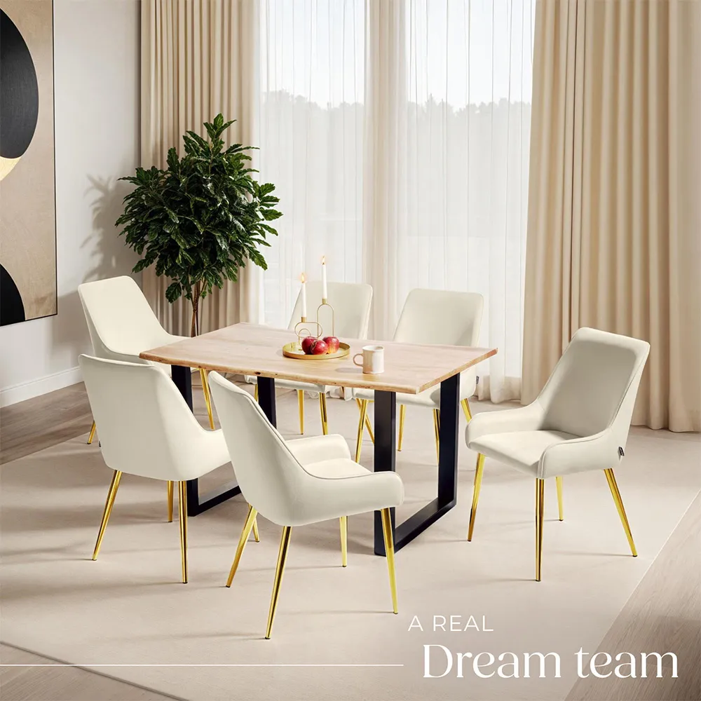 Avane Set of 4 High Backrest Dining Chairs - Cream, Velvet