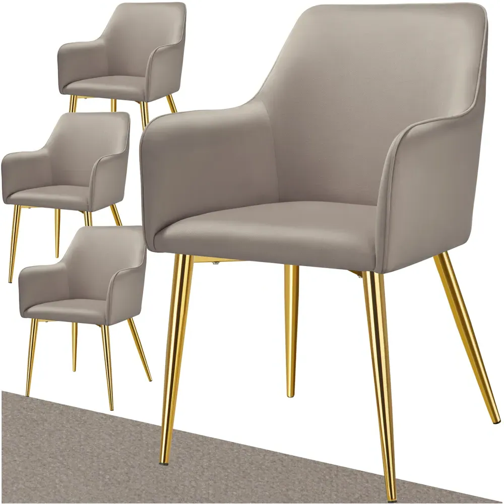 Avane Set of 4 Padded Dining Chairs with Armrests - Taupe, Velvet