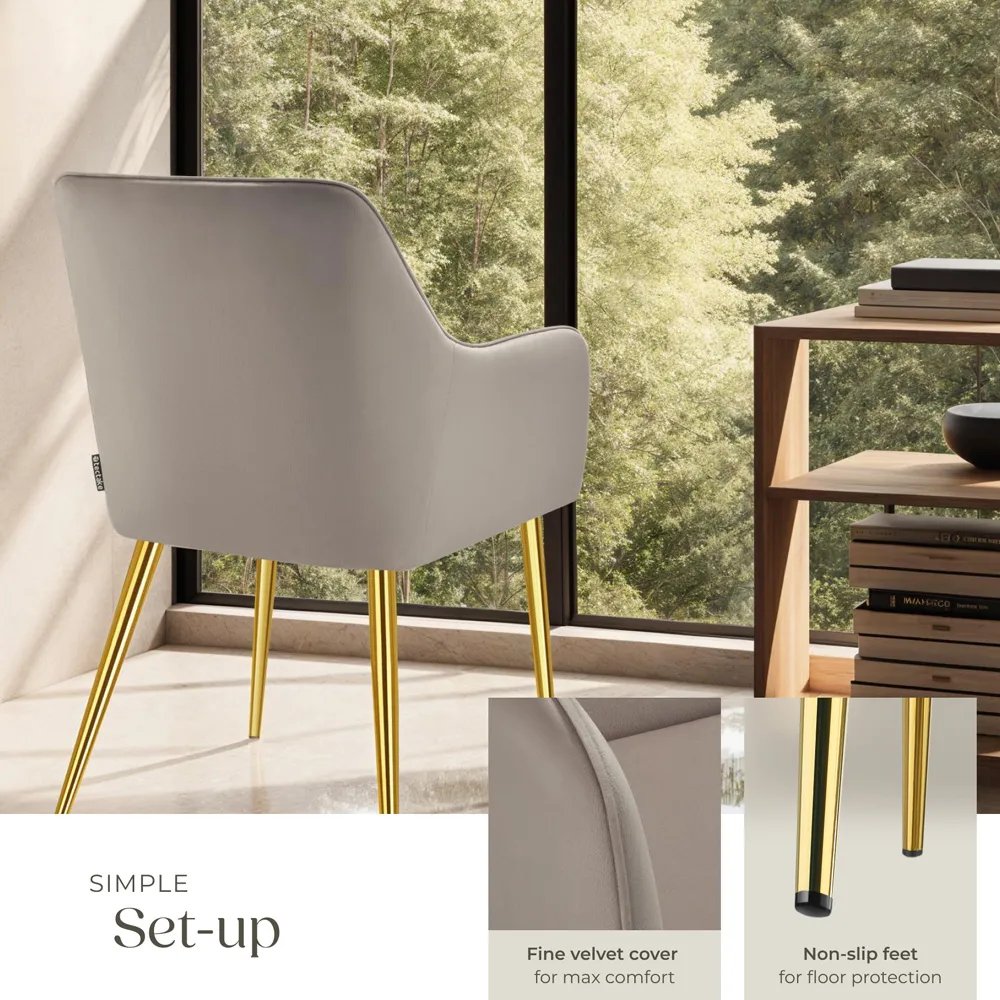 Avane Set of 4 Padded Dining Chairs with Armrests - Taupe, Velvet