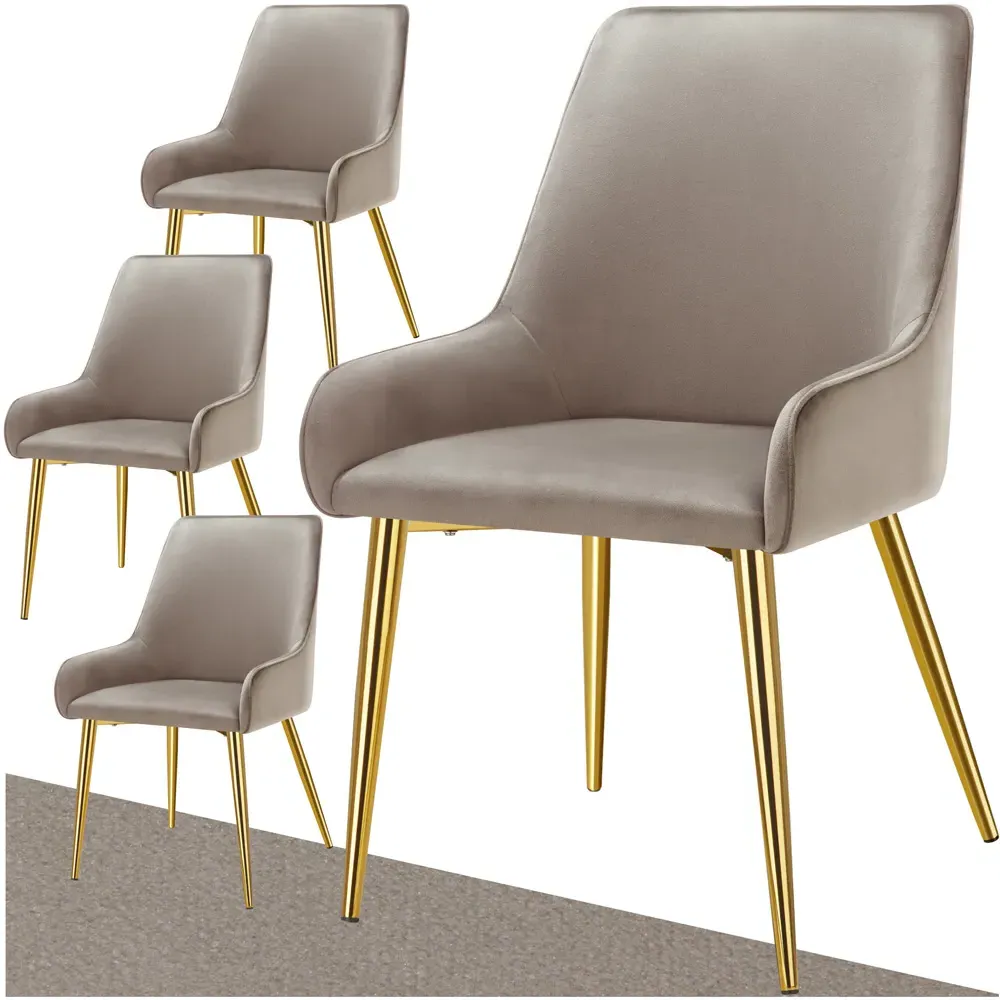 Avane Set of 4 Padded Dining Chairs with Armrests - Taupe, Velvet