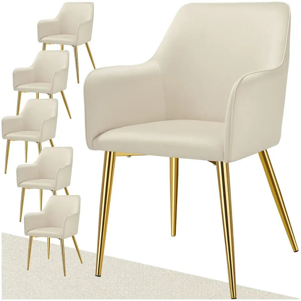 Avane Set of 6 Dining Chairs with Armrests - Cream, Velvet
