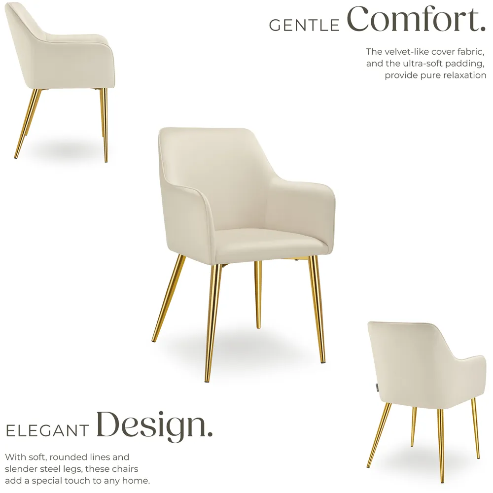 Avane Set of 6 Dining Chairs with Armrests - Cream, Velvet