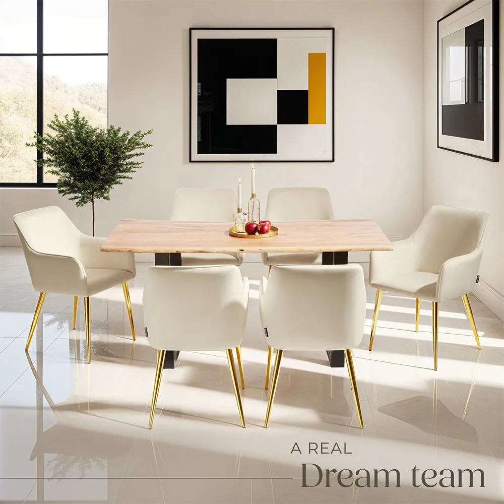 Avane Set of 6 Dining Chairs with Armrests - Cream, Velvet
