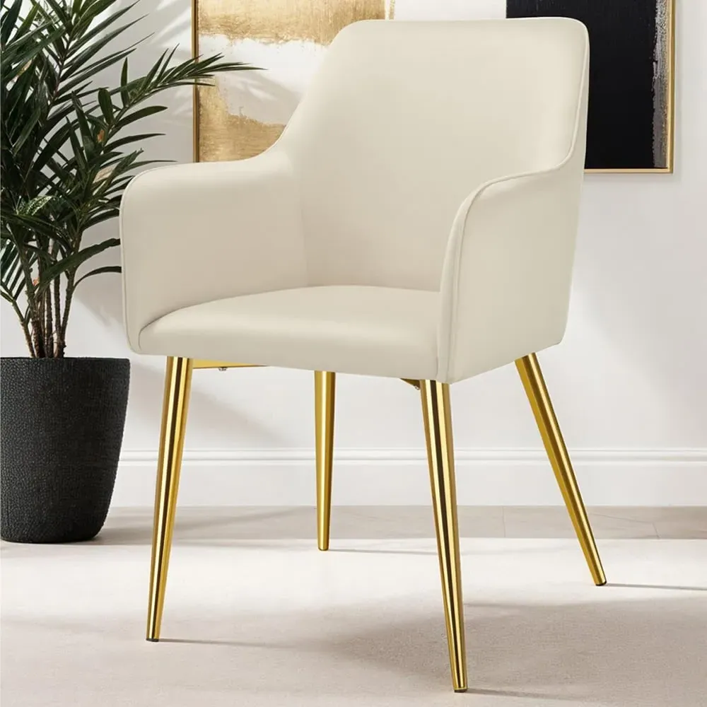 Avane Set of 6 Dining Chairs with Armrests - Cream, Velvet image