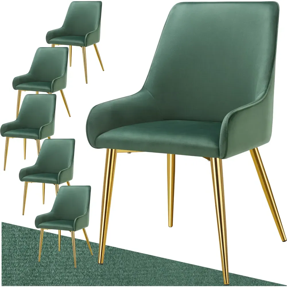 Avane Set of 6 Dining Chairs with Armrests - Green, Velvet