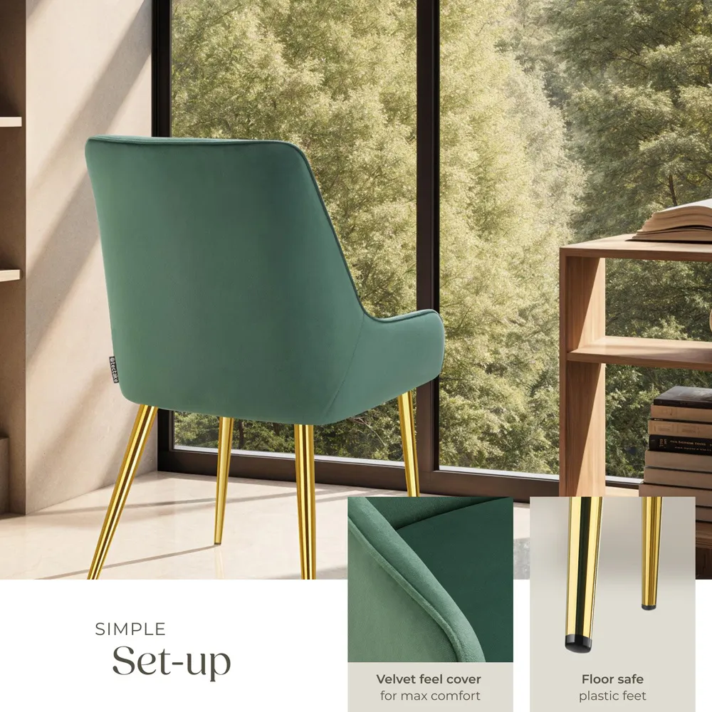 Avane Set of 6 Dining Chairs with Armrests - Green, Velvet