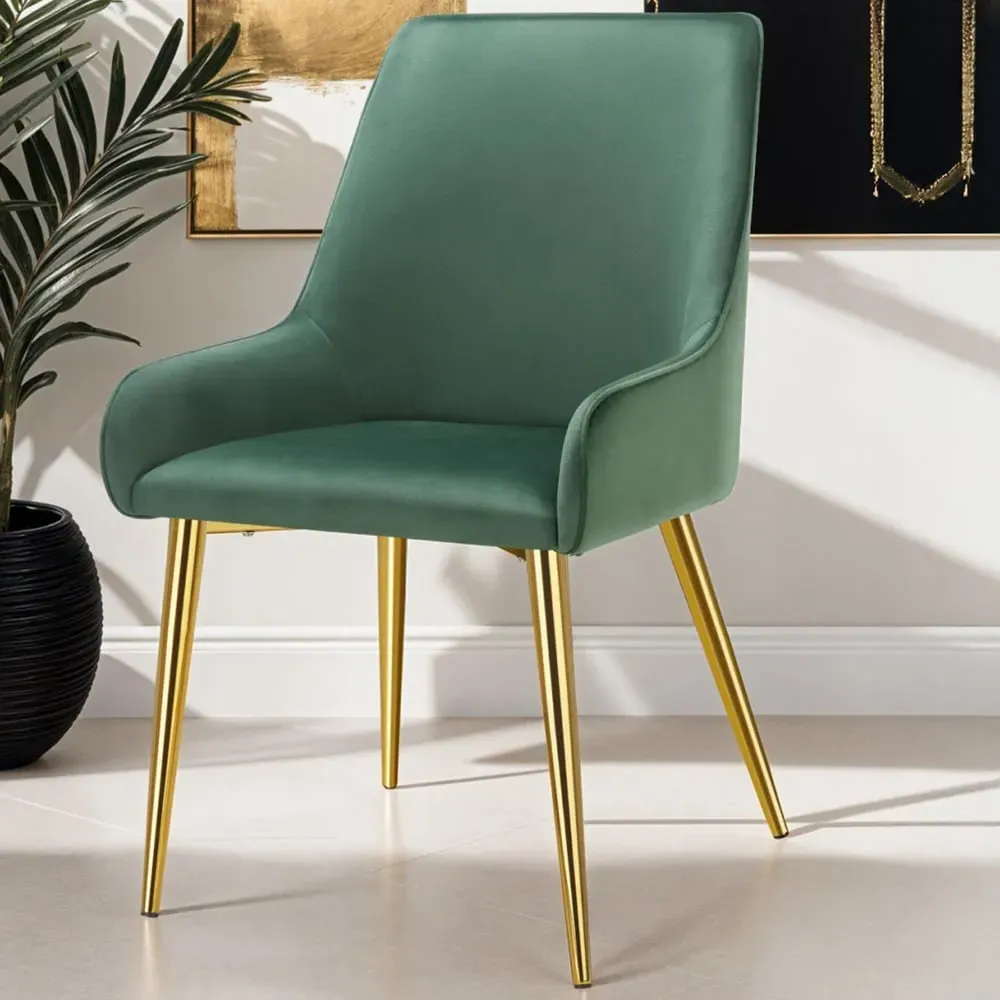 Avane Set of 6 Dining Chairs with Armrests - Green, Velvet