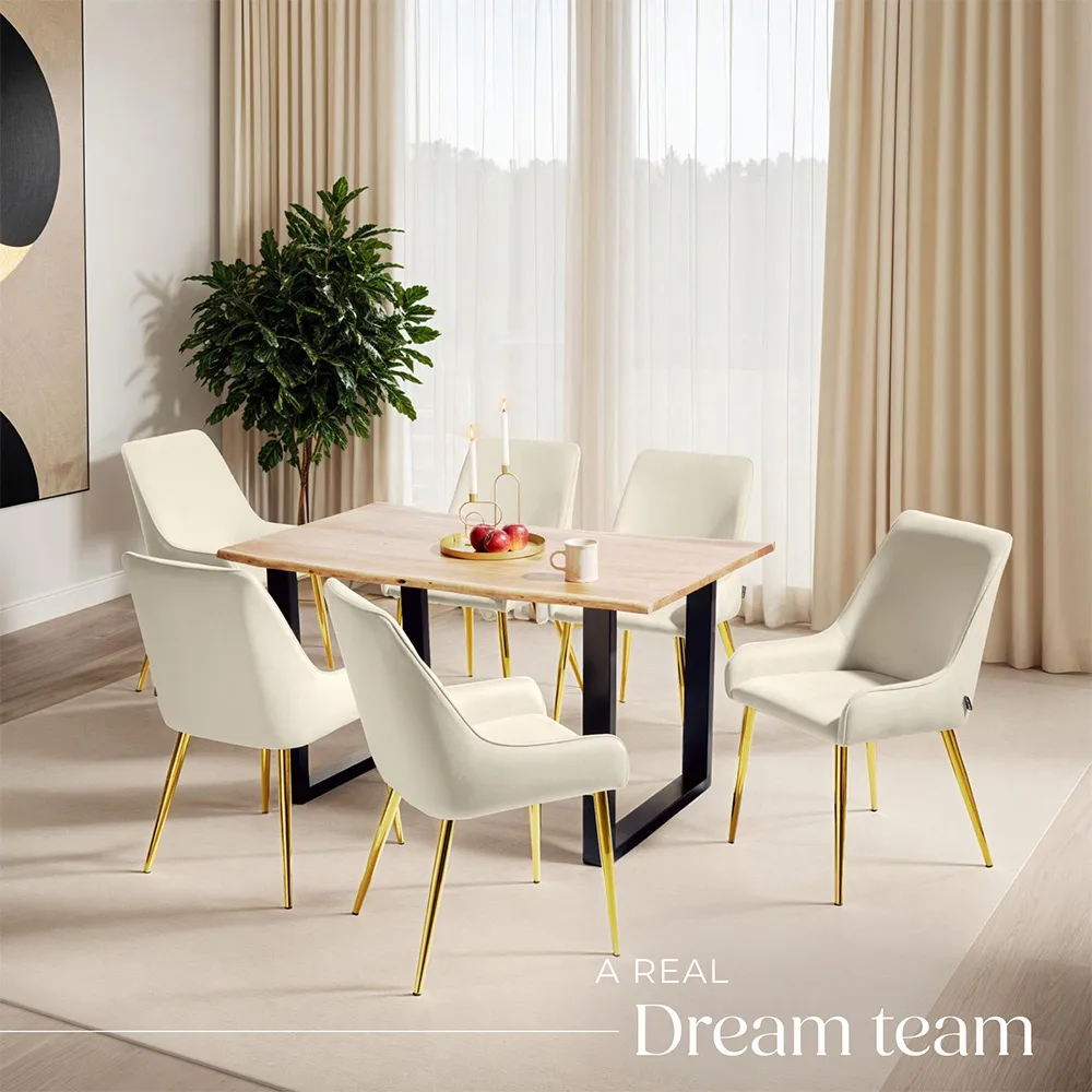 Avane Set of 6 High Backrest Dining Chairs - Cream, Velvet