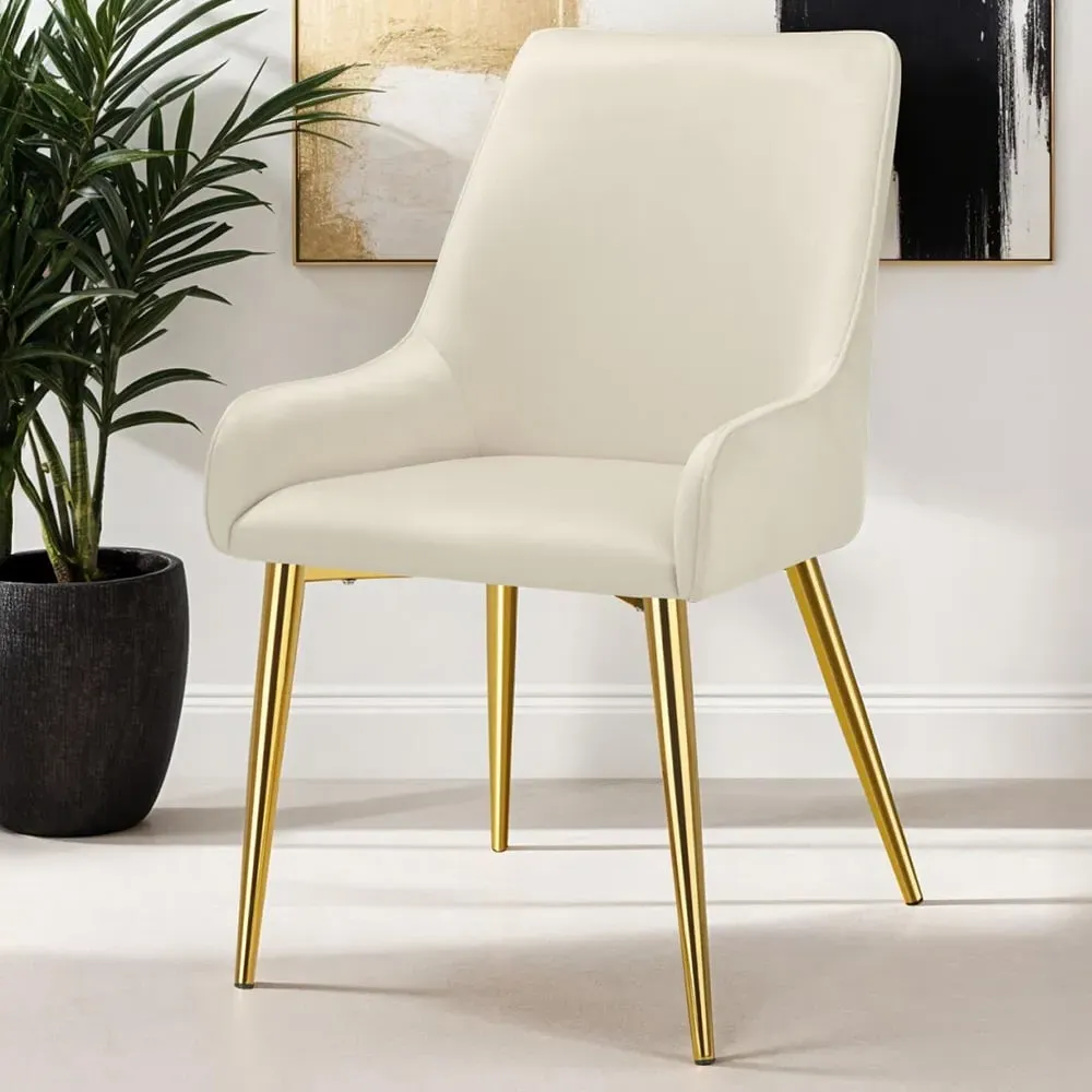 Avane Set of 6 High Backrest Dining Chairs - Cream, Velvet