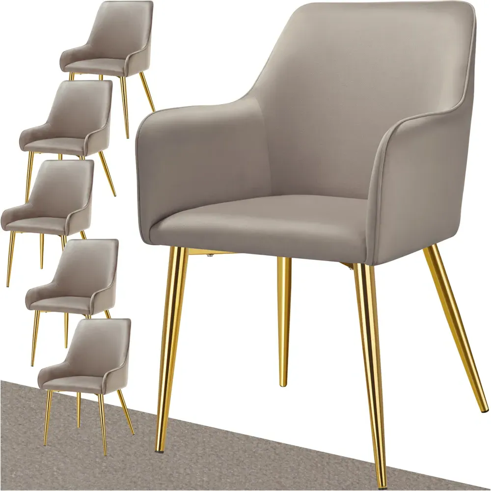 Avane Set of 6 Padded Dining Chairs with Armrests - Taupe, Velvet