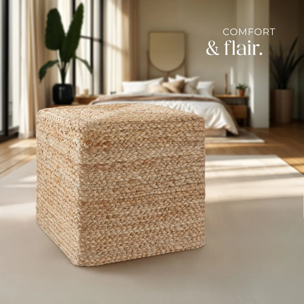 Banno Cube Footstool - Cream, Jute