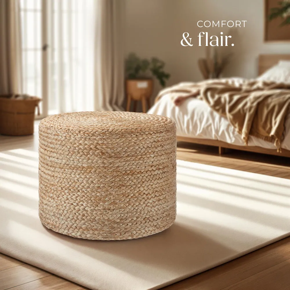 Banno Cylinder Footstool - Cream, Jute