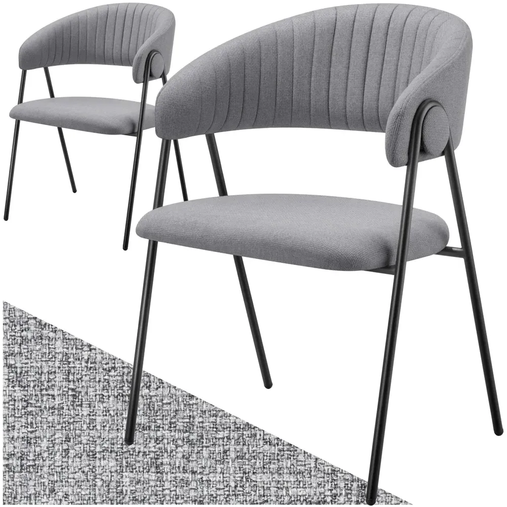 Bedano Set of 2 Dining Chairs - Grey, Woven Fabric
