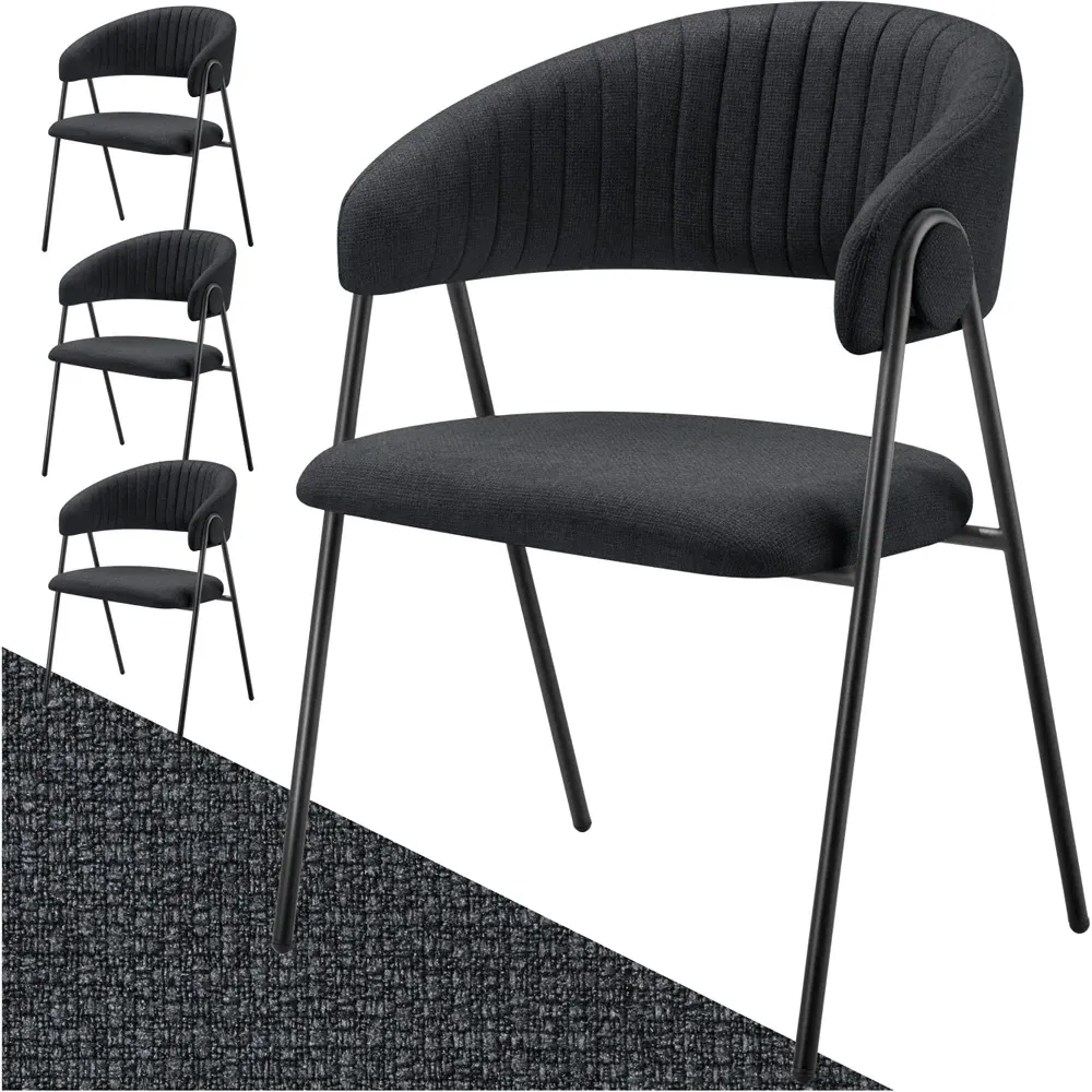 Bedano Set of 4 Dining Chairs - Black, Woven Fabric