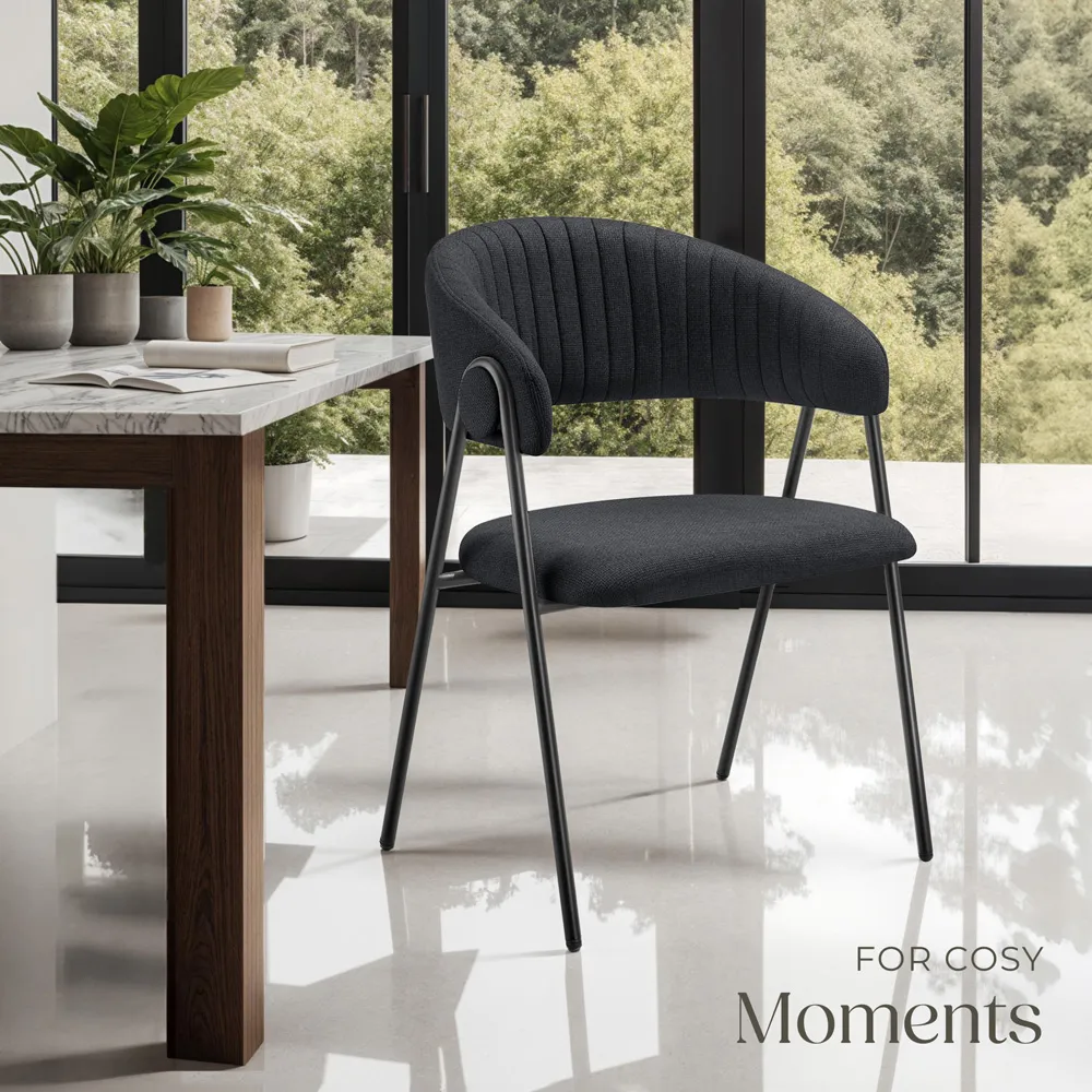 Bedano Set of 4 Dining Chairs - Black, Woven Fabric