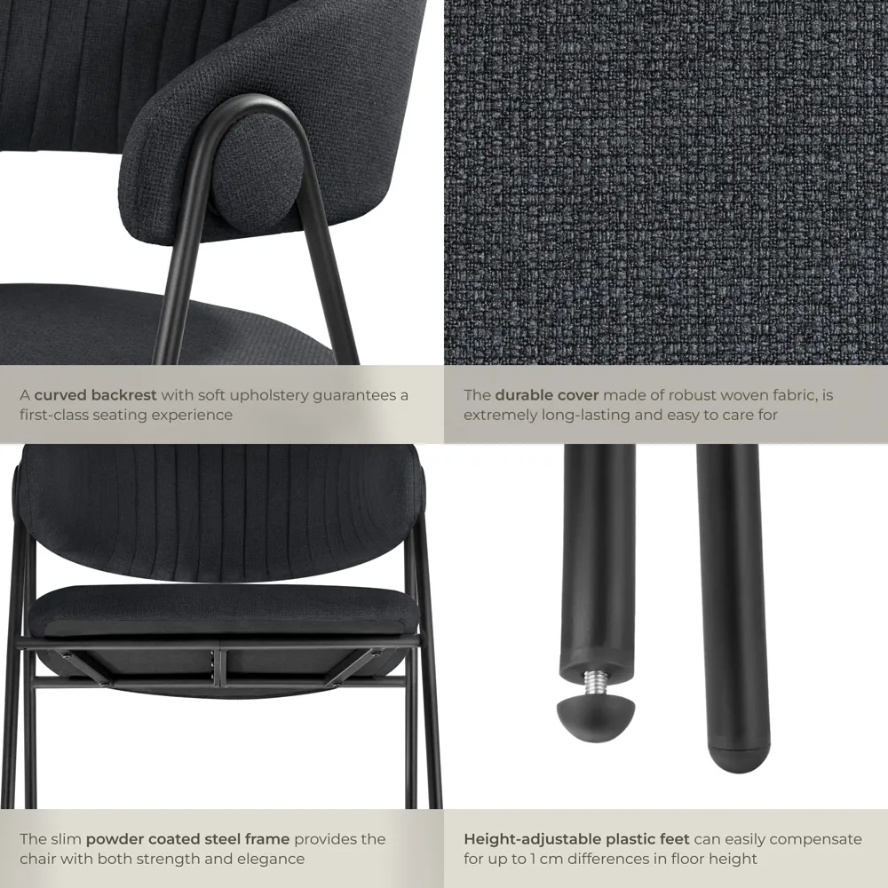 Bedano Set of 4 Dining Chairs - Black, Woven Fabric