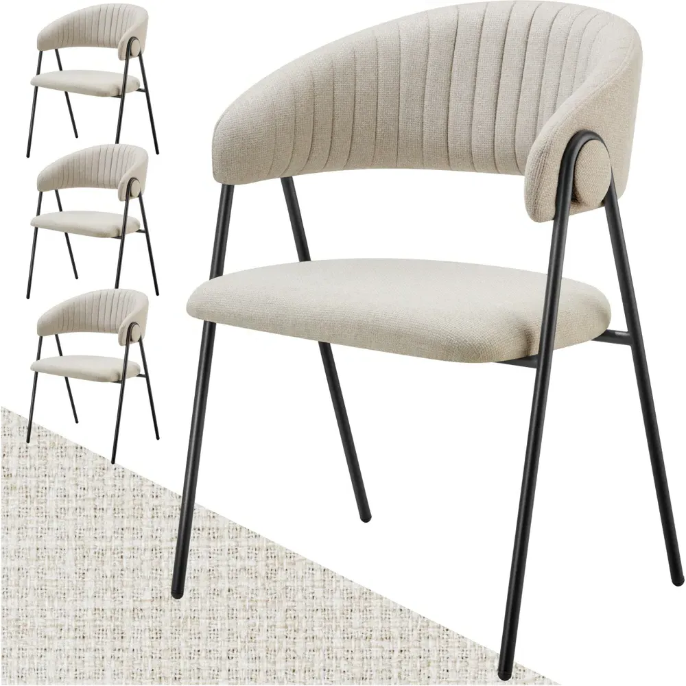 Bedano Set of 4 Dining Chairs - Greige, Woven Fabric