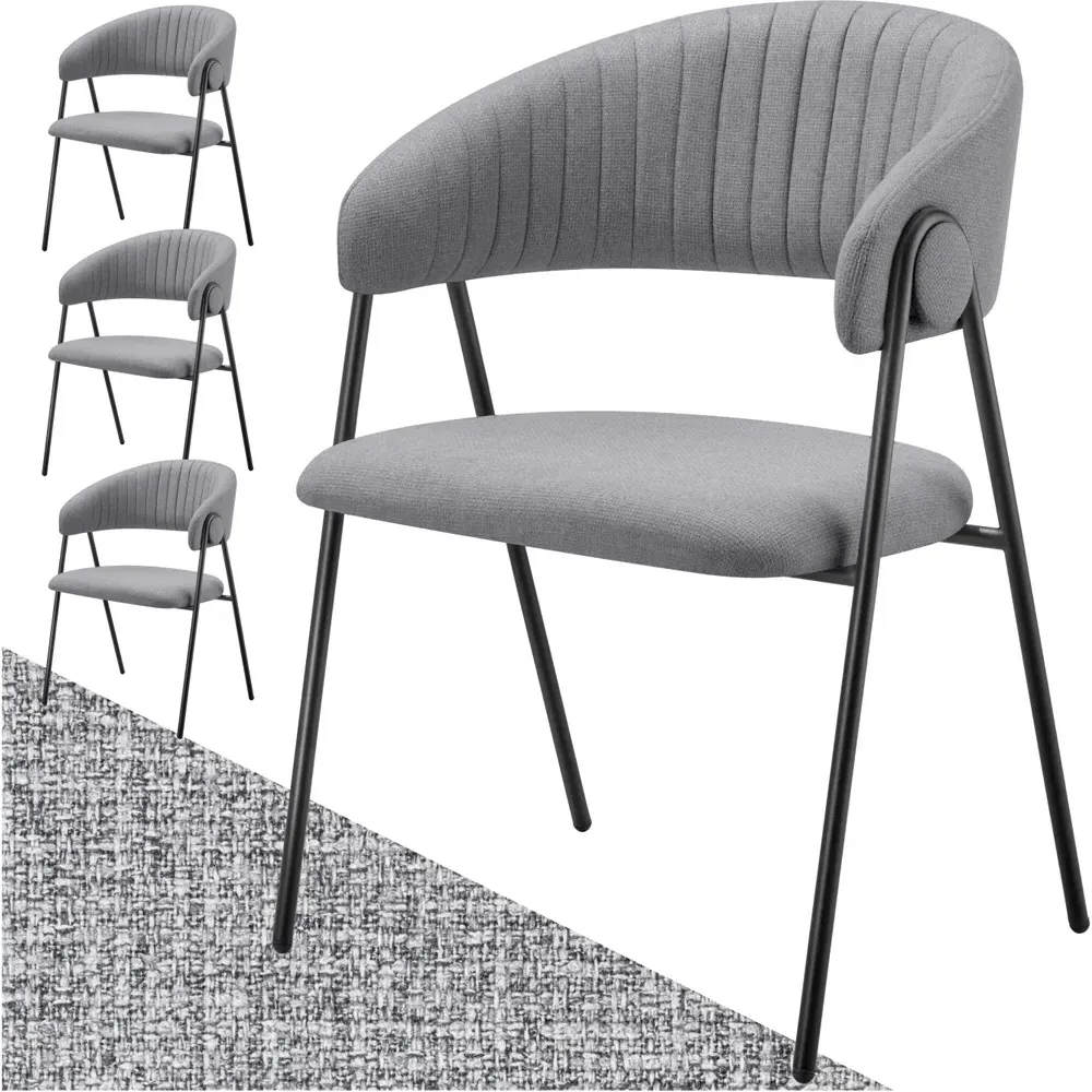 Bedano Set of 4 Dining Chairs - Grey, Woven Fabric