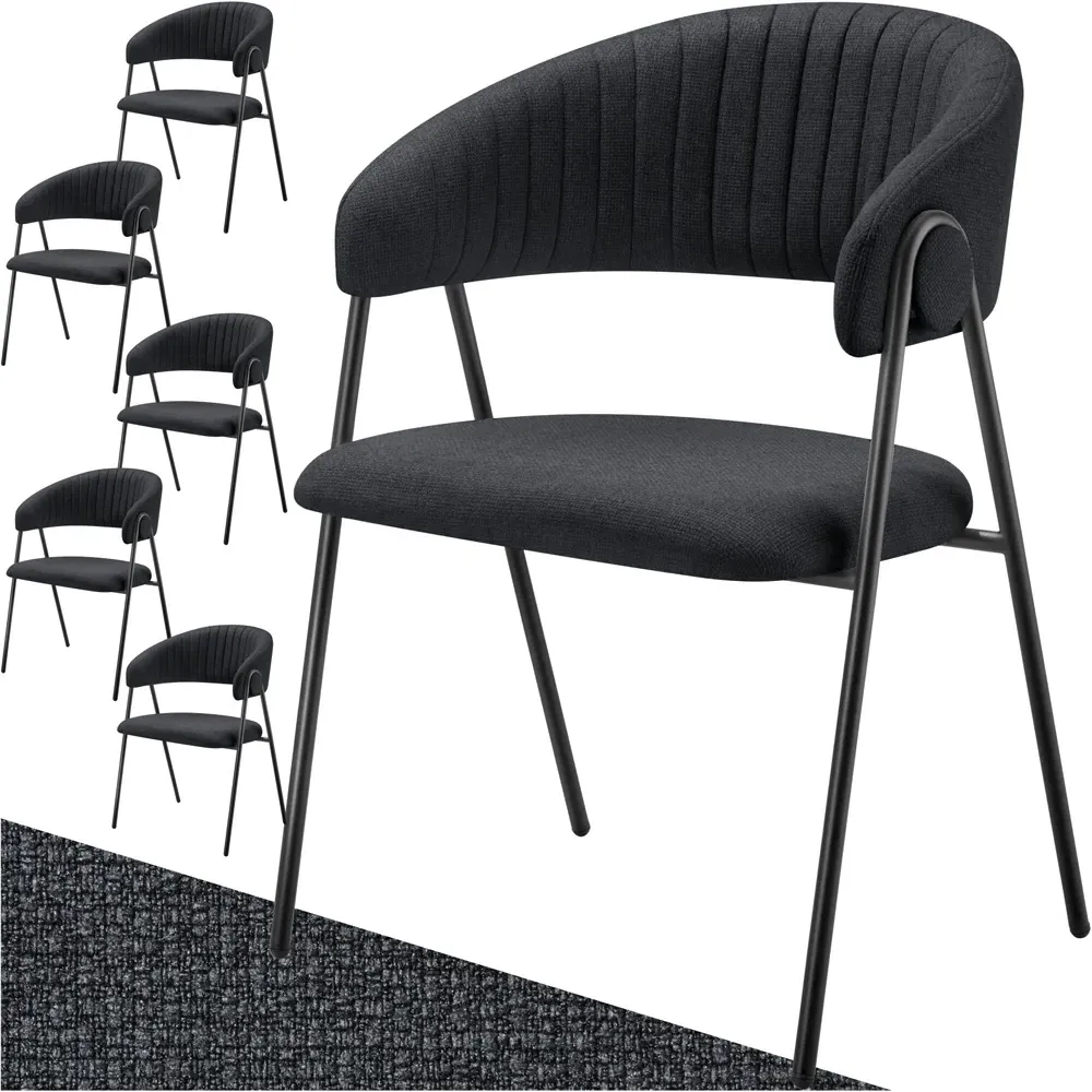 Bedano Set of 6 Dining Chairs - Black, Woven Fabric