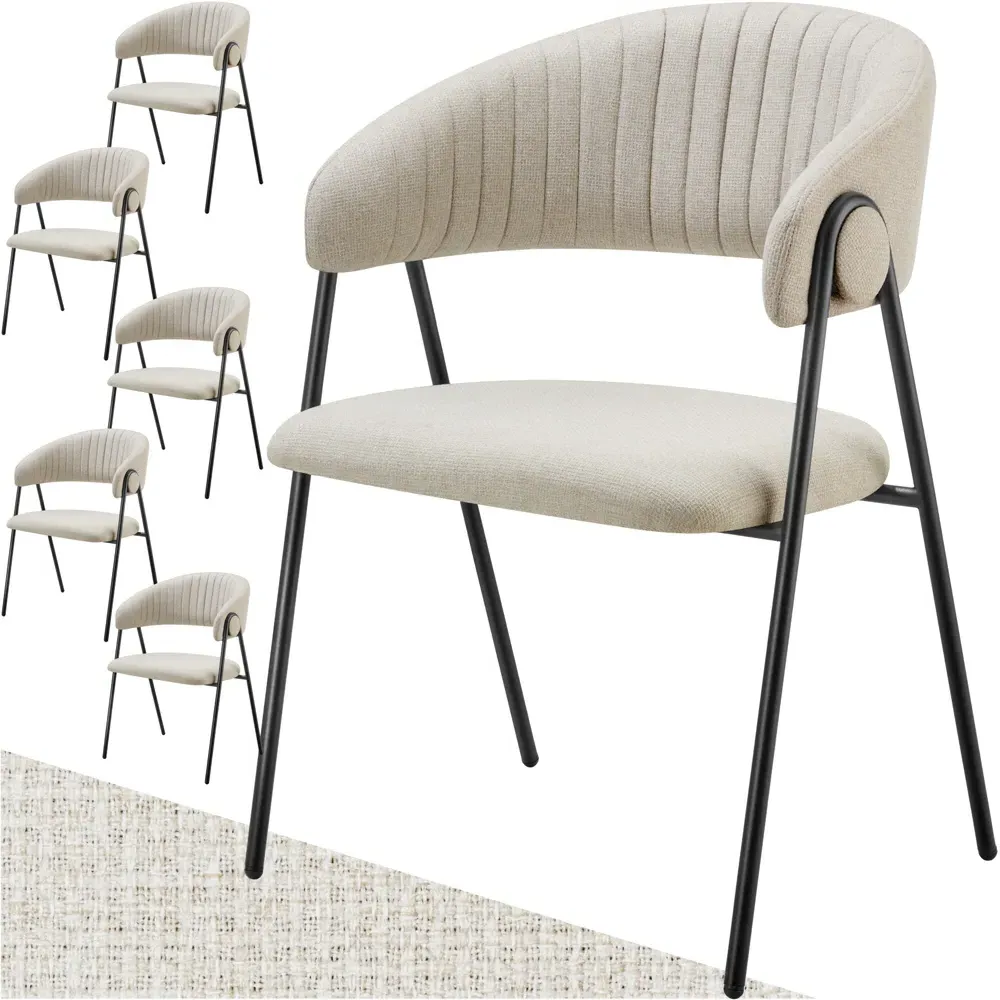 Bedano Set of 6 Dining Chairs - Greige, Woven Fabric