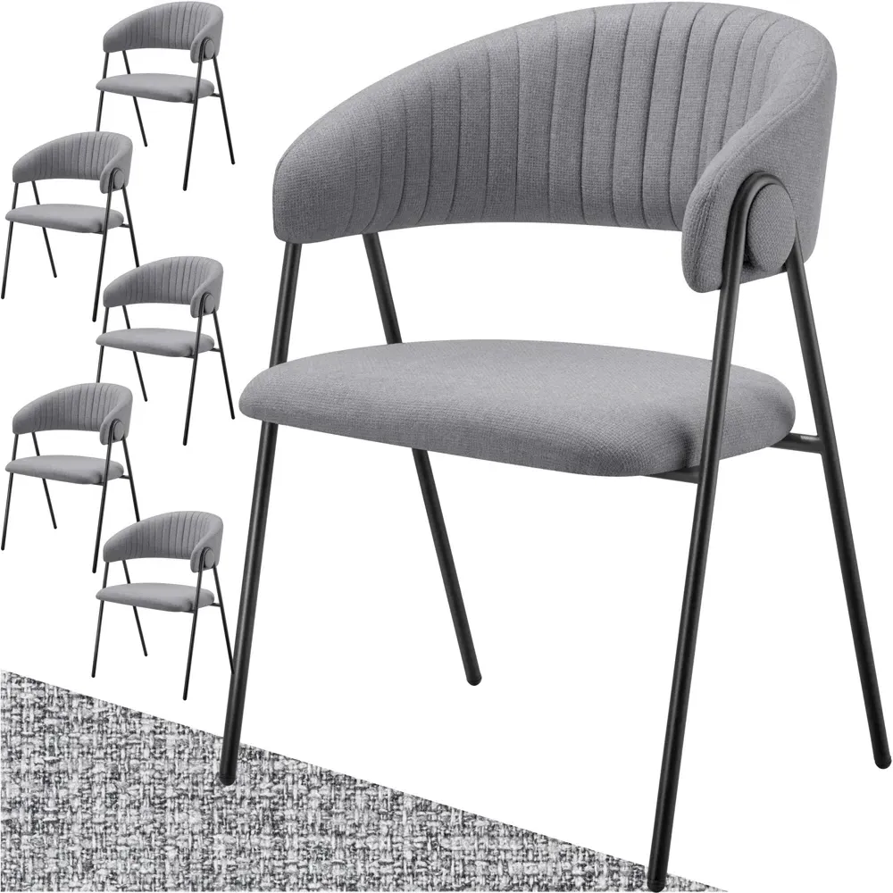 Bedano Set of 6 Dining Chairs - Grey, Woven Fabric
