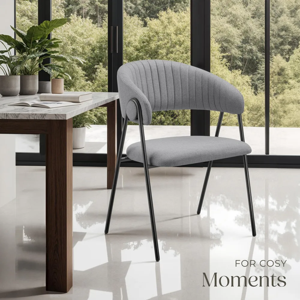 Bedano Set of 6 Dining Chairs - Grey, Woven Fabric