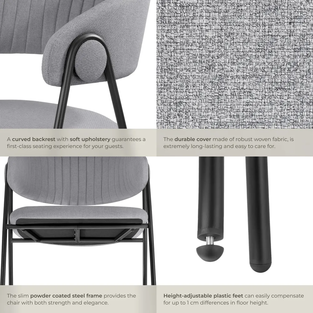 Bedano Set of 6 Dining Chairs - Grey, Woven Fabric