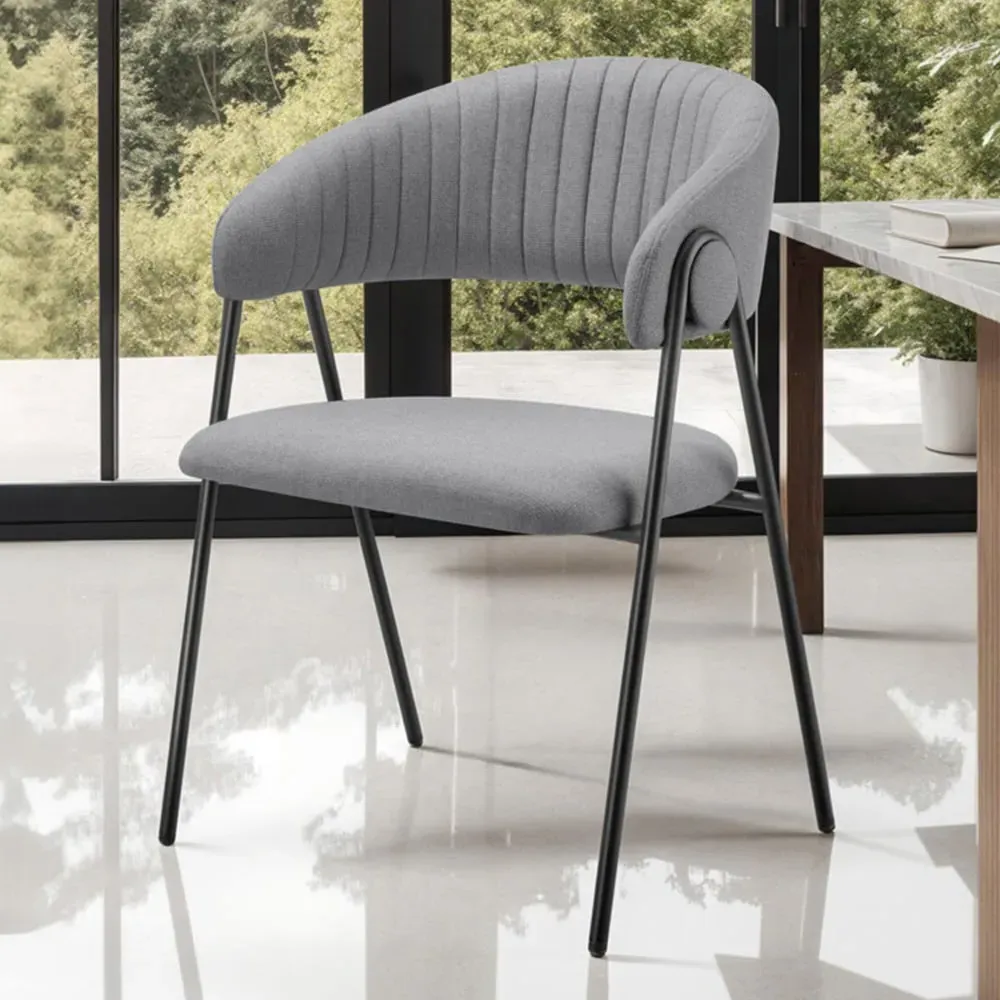 Bedano Set of 6 Dining Chairs - Grey, Woven Fabric