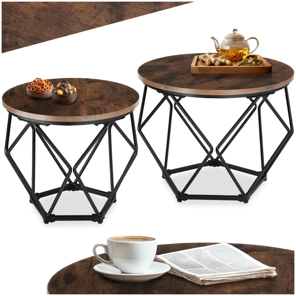 Benham Industrial Round Coffee Table Set of 2 - Brown