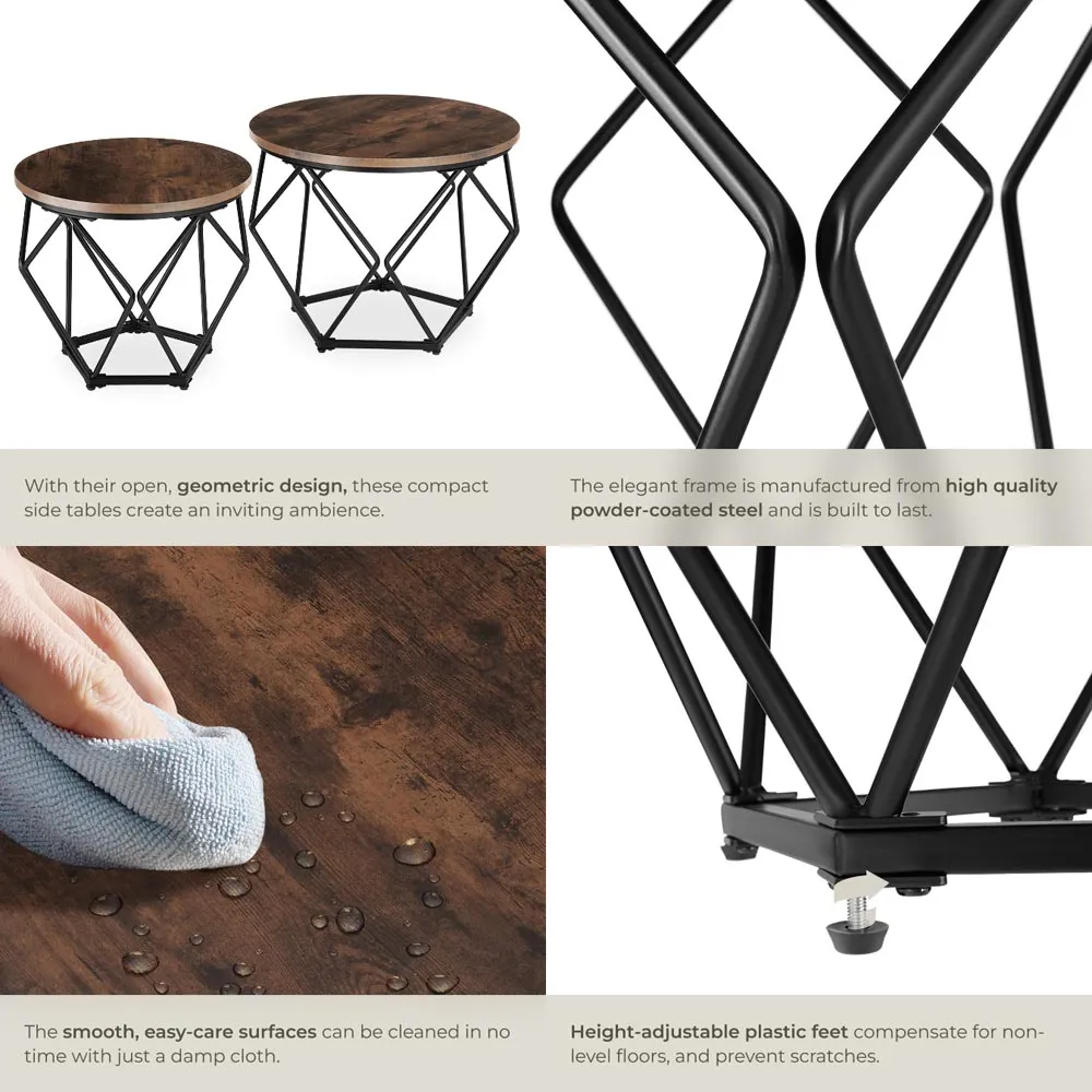 Benham Industrial Round Coffee Table Set of 2 - Brown