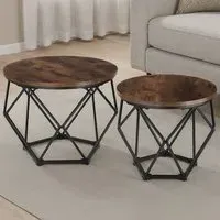 Benham Industrial Round Coffee Table Set of 2 - Brown