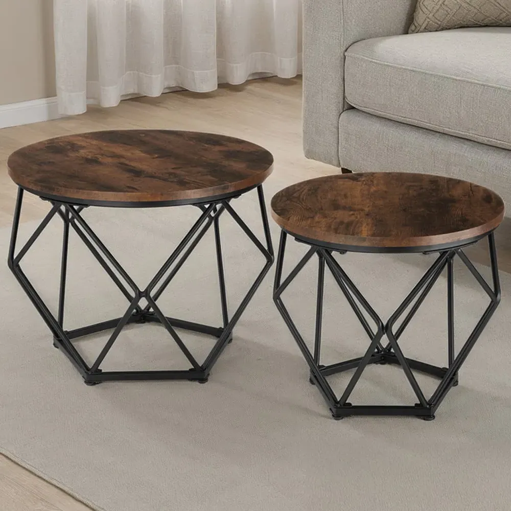 Benham Industrial Round Coffee Table Set of 2 - Brown image