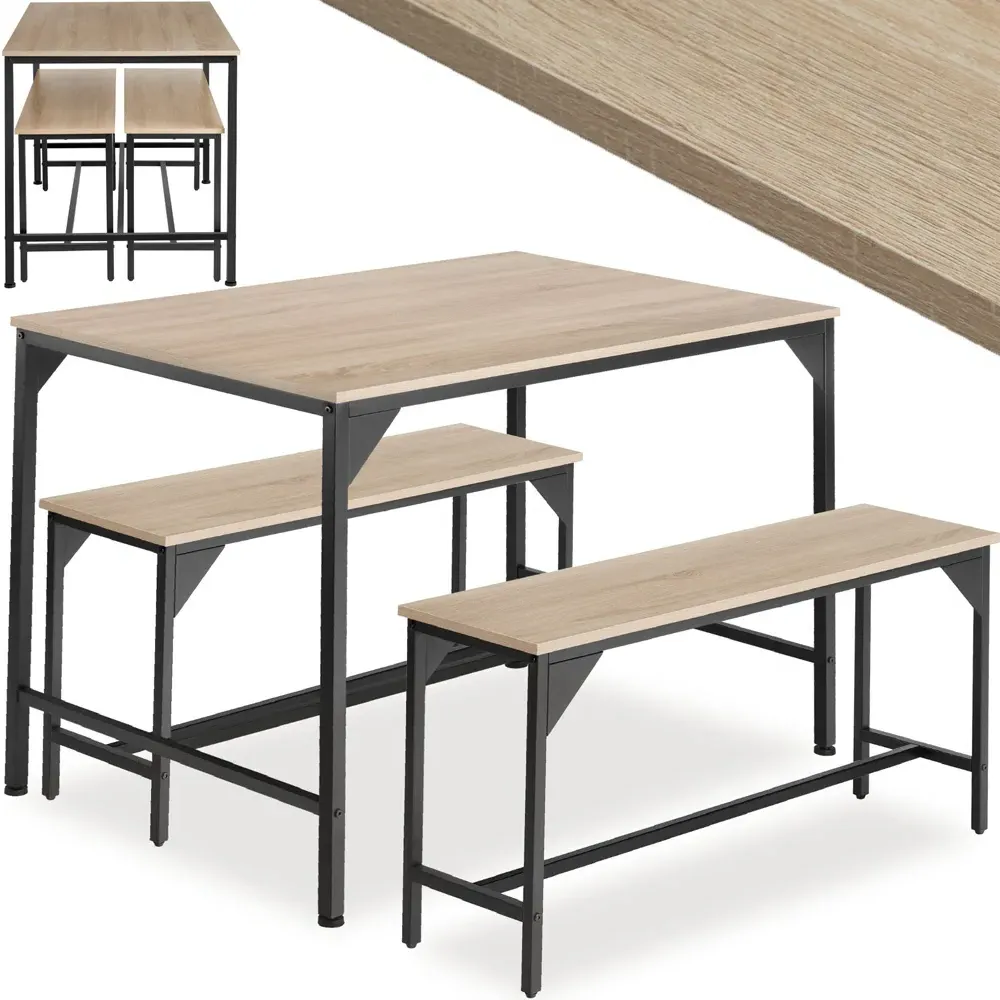 Bolton 2 Seater Dining Table Set with Bench - Brown, Oak