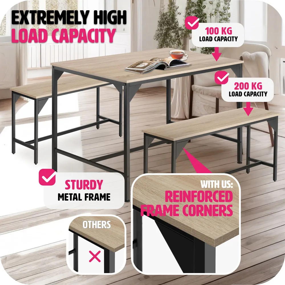 Bolton 2 Seater Dining Table Set with Bench - Brown, Oak