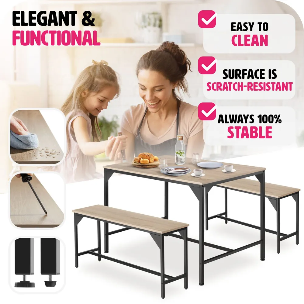 Bolton 2 Seater Dining Table Set with Bench - Brown, Oak