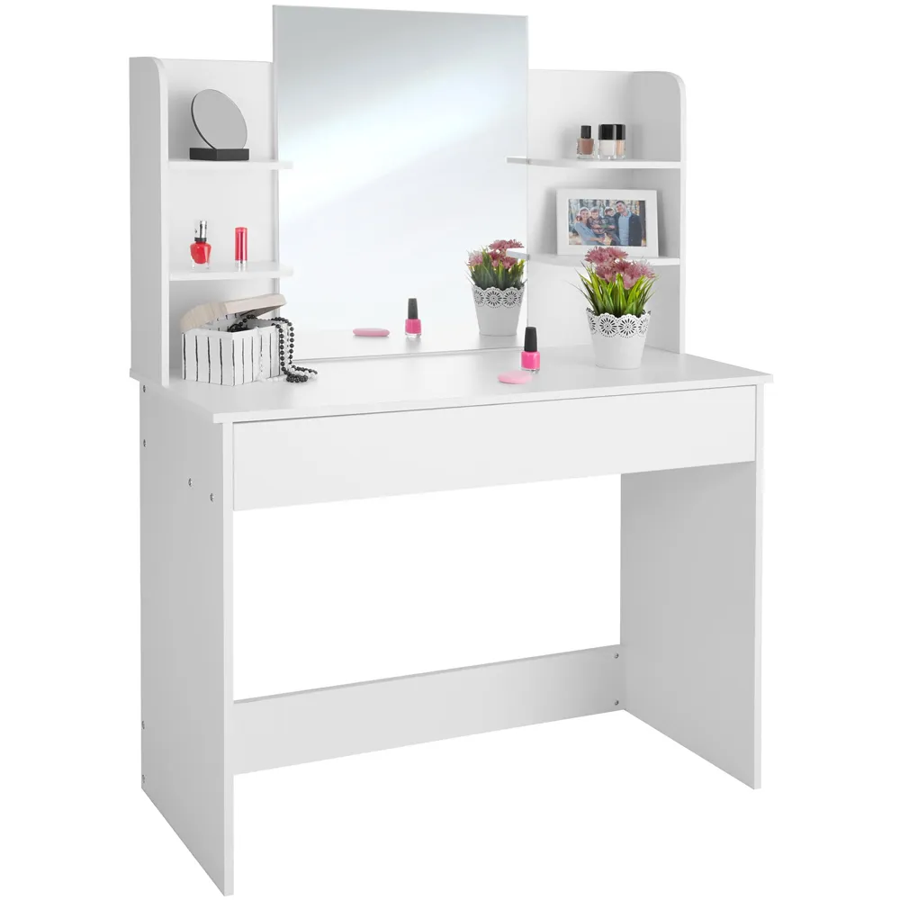 Camille Single Drawer Dressing Table with Mirror - White