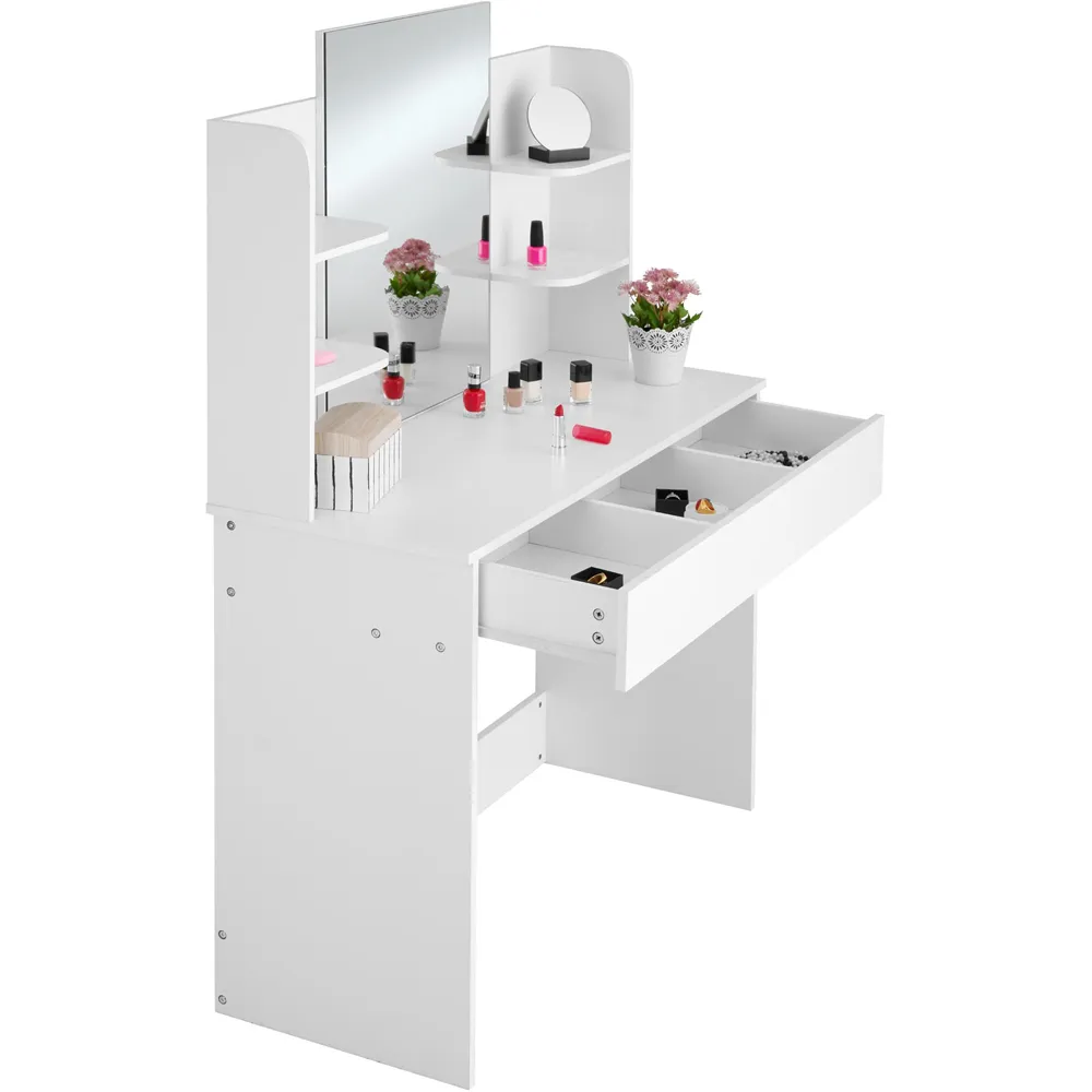 Camille Single Drawer Dressing Table with Mirror - White