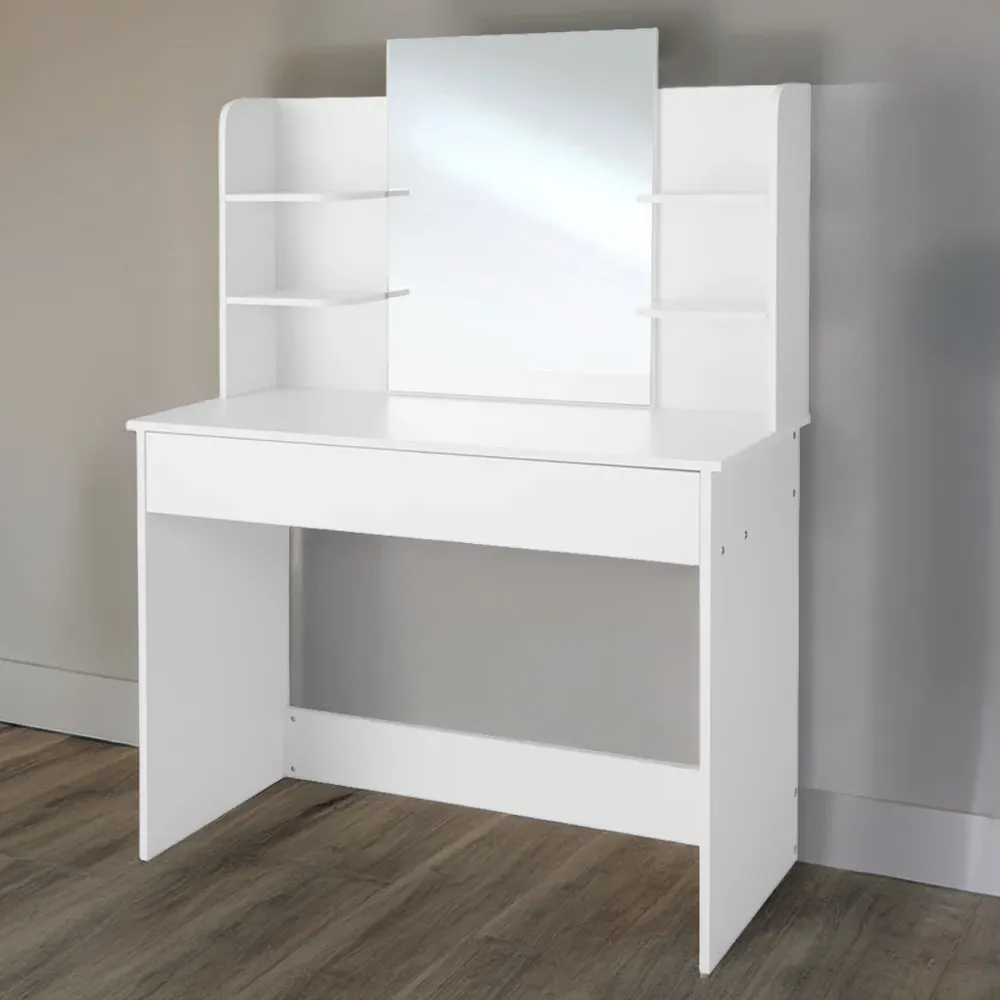 Camille Single Drawer Dressing Table with Mirror - White