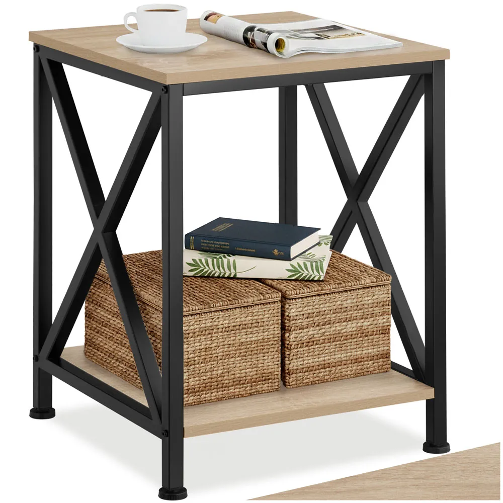 Carlton 2 Shelf Bedside Table - Brown, Oak