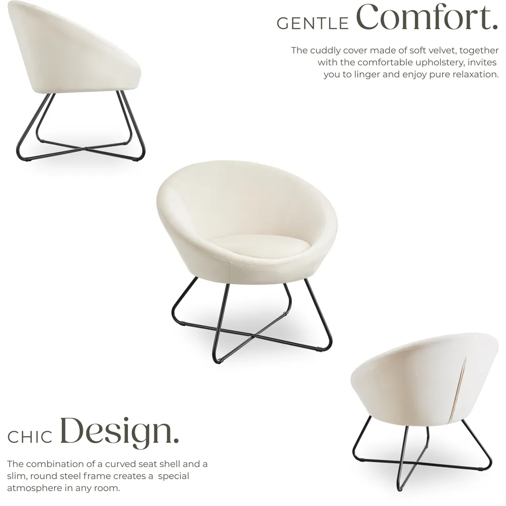 Centera Round Accent Chair - Cream, Velvet