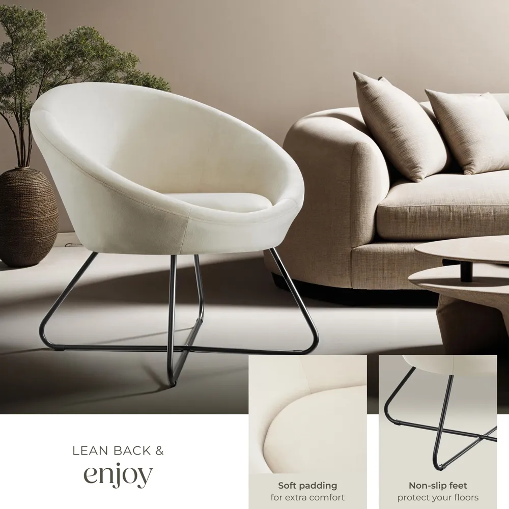 Centera Round Accent Chair - Cream, Velvet