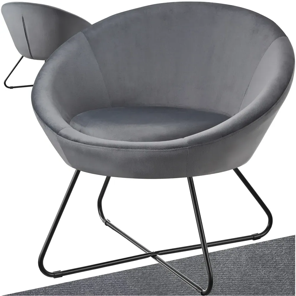 Centera Round Accent Chair - Grey, Velvet