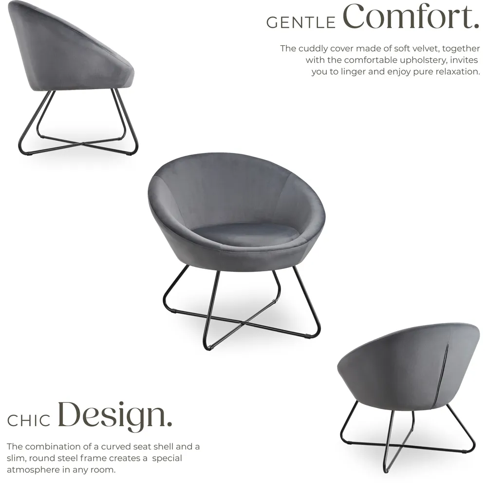 Centera Round Accent Chair - Grey, Velvet