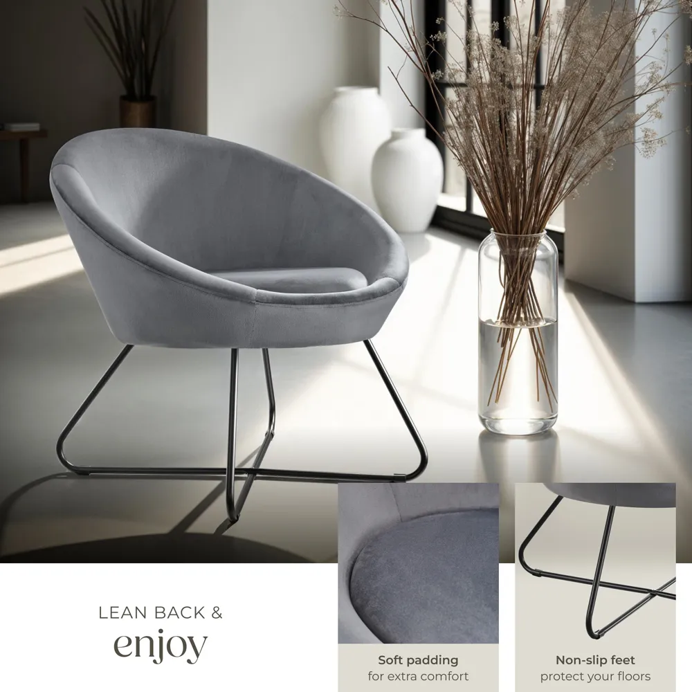 Centera Round Accent Chair - Grey, Velvet